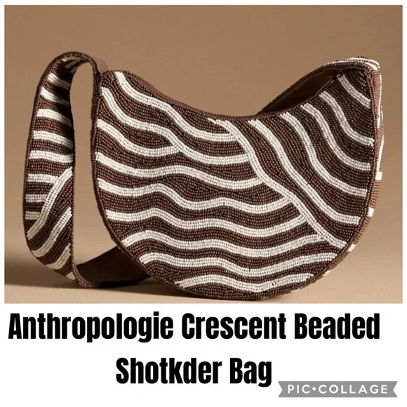 Anthropologie Crescent Beaded Shotkder Bag - Picture 1 of 14